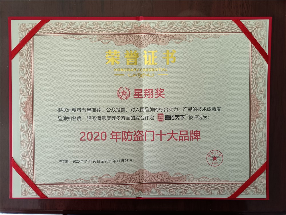 星翔奖2020年防盗门十大品牌